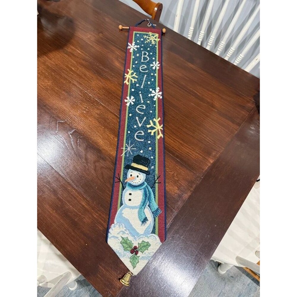 Manual Woodworkers Believe Snowman Christmas Tapestry Bell Pull 41” USA